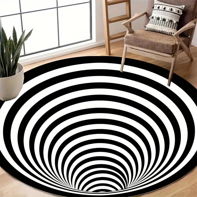 

1pc Modern 3D Illusion Checkered Round Area Rug Washable NonSlip Floor Mat for Entryway and Bedroom Living Room Coffee Table Rug 80cm x 80cm