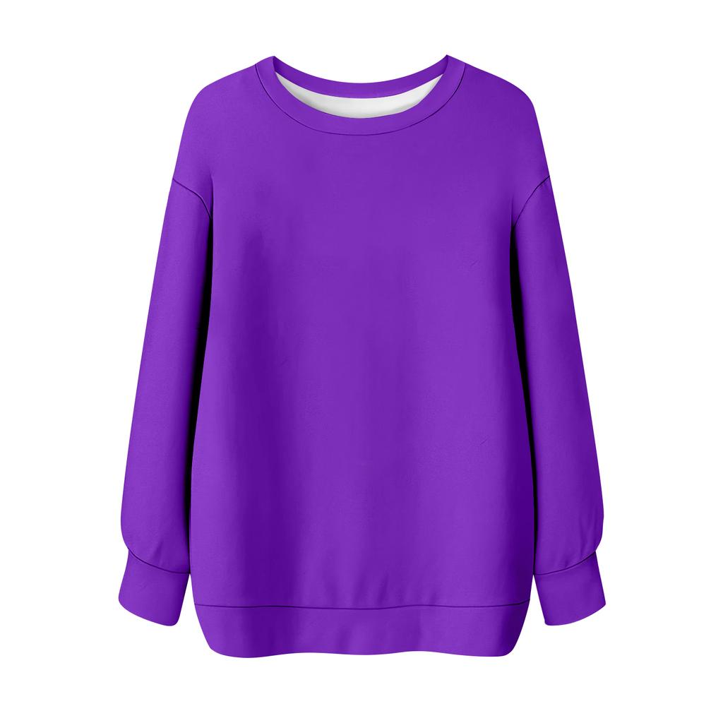 Women's Solid Color Round Neck Long Sleeved T-shirt Sweatshirt Top