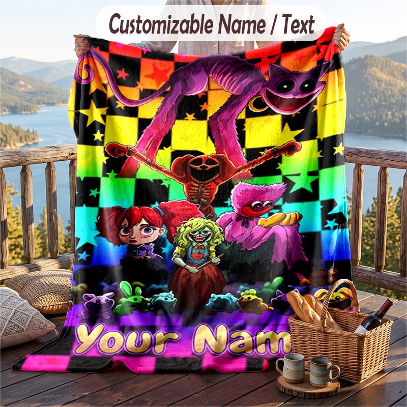 Couverture en Flanelle Poppy Playtime, Texte Personnalisé avec Nom, Couverture Douce et Chaude en Peluche Pour Cadeau