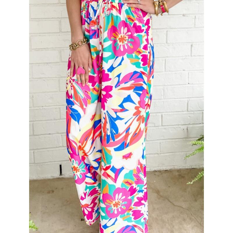 Plus Size Women's Autumn Print Casual Loose Meat Shield Straight Leg Wide Trousers