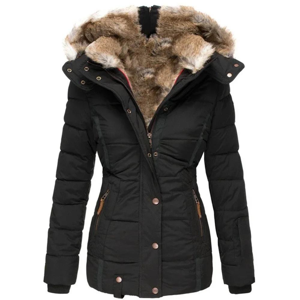 Winter Long Sleeve Zipper Hooded Women Coat Jacket Fashion Casual Solid Color Parka