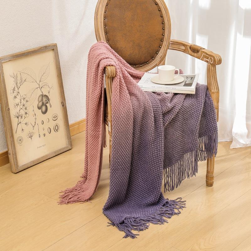 

1pc Orange Tassel Knitted Blanket, Soft Warm Throw Blanket Nap Blanket for Couch Sofa Office Bed Camping Travelling 130*220CMincluded tassel