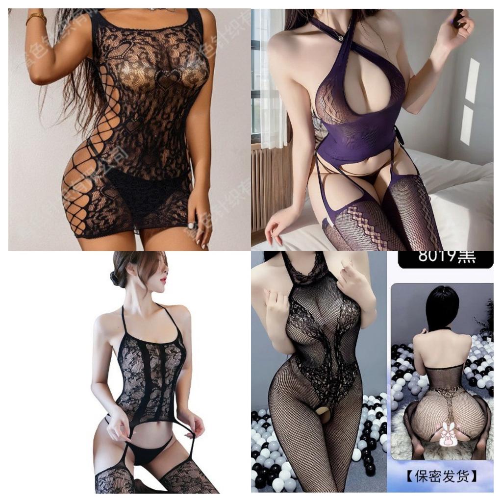 Sexy Lingerie Tight Sexy Suit Uniform Seduction Women's Transparent Open Crotch Mesh One-piece Stockings Mesh