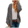 2026 Spring/Autumn Women's Mid-Length Chunky Cable Knit Cardigan - Solid Color, Casual & Loose Fit
