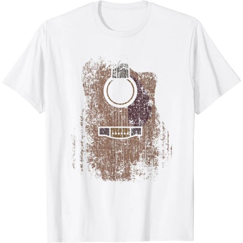 Distressed Acoustic Guitar Vintage Player Rock & Roll Music T-Shirt Cool Gift Unisex Summer Soft Tops Graphic T Shirt