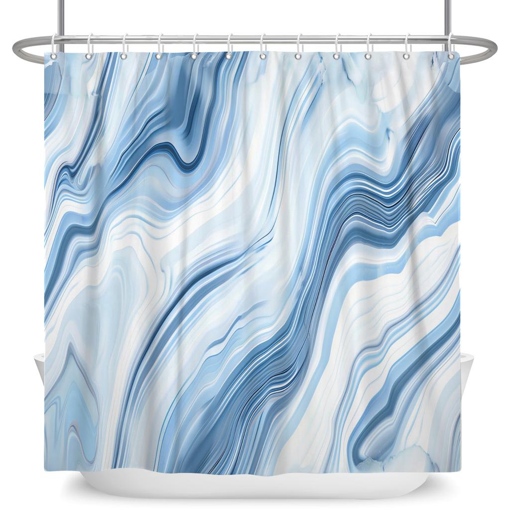 Marble Texture Shower Curtain Abstract Fluid Art Print Waterproof Bath Curtain Bathroom Decor Multiple Color Polyester With Hook