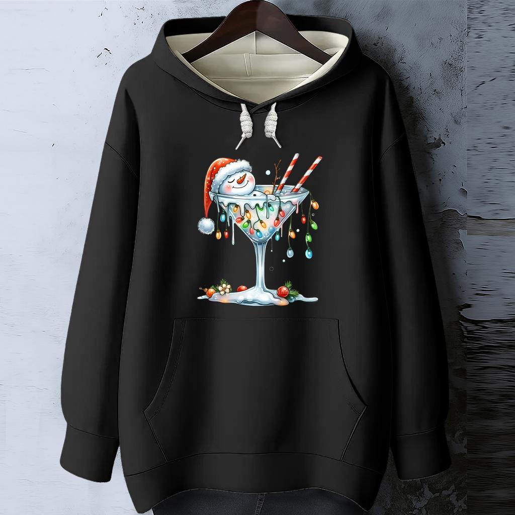 Women's Christmas Print Loose Casual Long Sleeve Hooded Sweatshirt