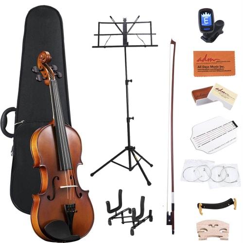 

ADM Full-Size 4/4 Matte Violin Beginner s Set, Includes Case, Violin Stand, Music Stand, Bow, Shoulder Rest, Tuner, Fingerboard Stickers, Rosin, Matte
