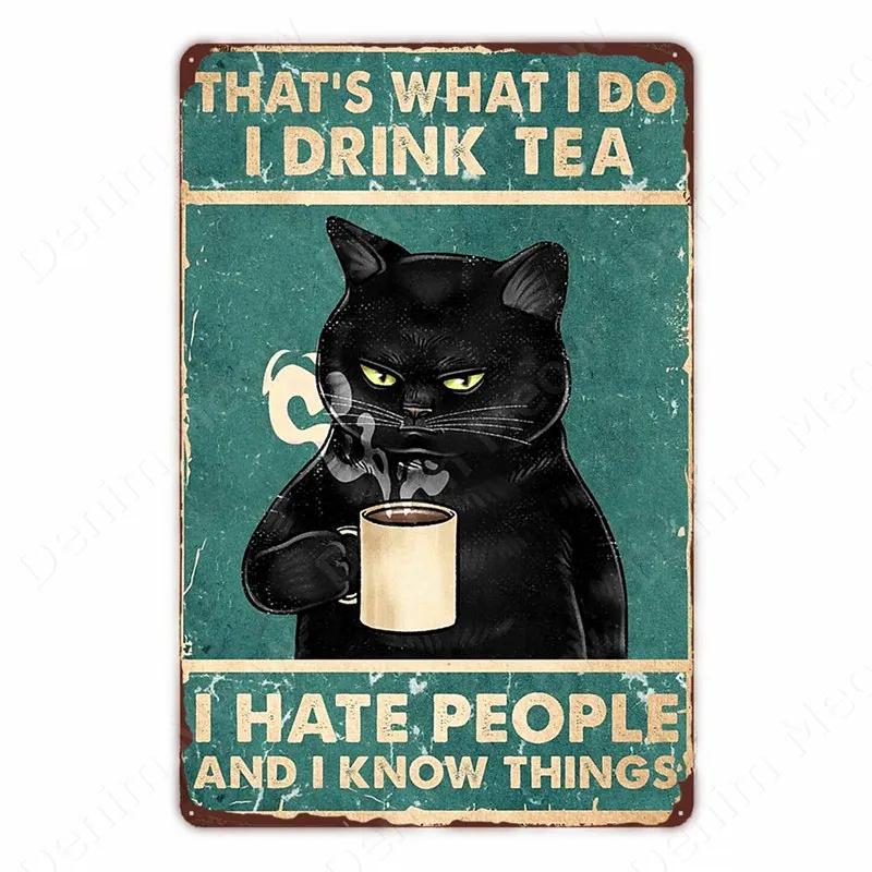 Black Cat Vintage Tin Signs, Funny Metal Art Poster, Wall Decor, Home, Bar, Pub, Cafe, Farm, Bathroom, I Hate Everyone