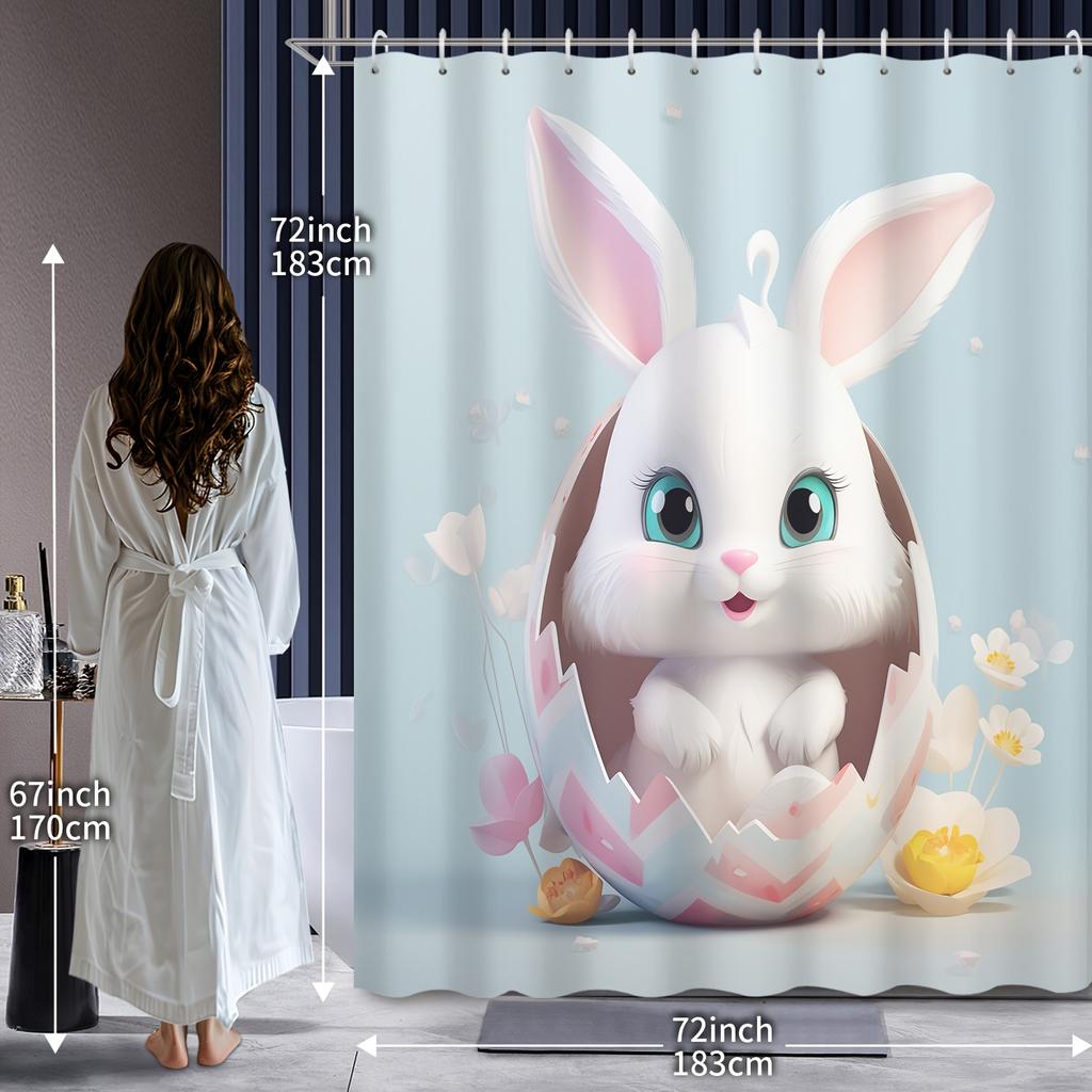 Charming Rabbit Shower Curtain - Cute Rabbits Appear from the Egg Walls Hanging On Living Room and Bedroom Decorations Whimsical