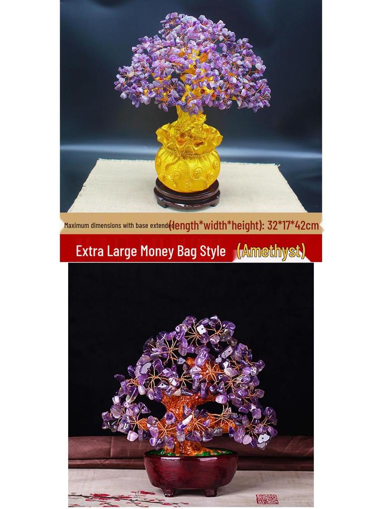 Amethyst Money Tree Ornament: Purple Wealth-Attracting Home Decor Gift