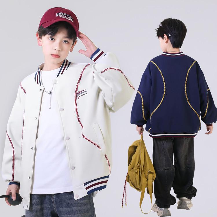 2026 Retro High Street Baseballjacke für Jungen mit Stickerei - Schwere Freizeit-Frühlings-/Herbst-Oberbekleidung