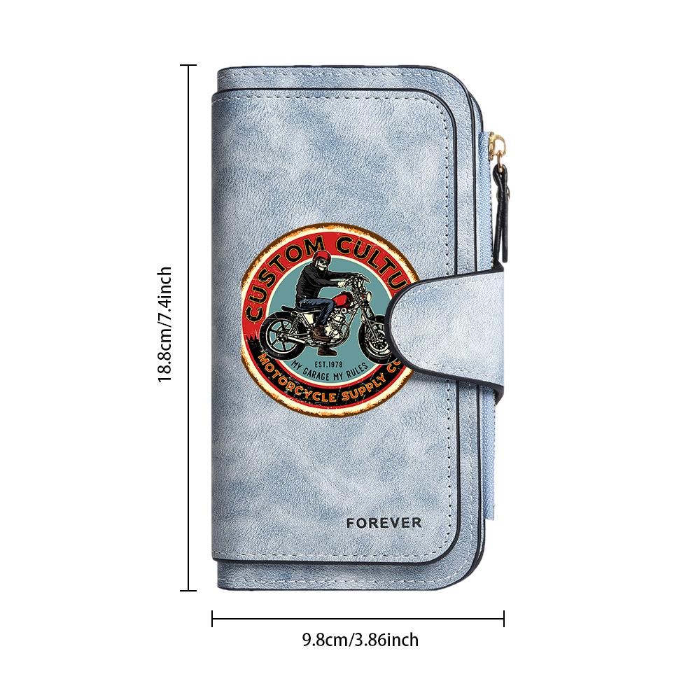 Vintage Motorcycle Print Long Wallet