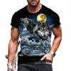 T-Shirt mit 3D-Buchstabendruck für Herren, Tier-T-Shirts, Wolf, große Größe, kurzärmelig, lässiges Oberteil für Herren