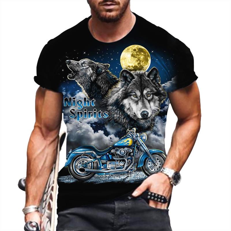 T-Shirt mit 3D-Buchstabendruck für Herren, Tier-T-Shirts, Wolf, große Größe, kurzärmelig, lässiges Oberteil für Herren