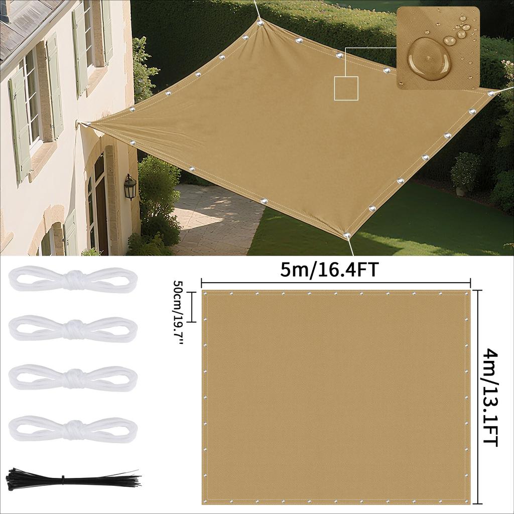 Waterproof Shade Sail with Grommets Tent Tarp Cover Sunshade Cloth Awning Canopy for Outdoor Garden Patio Camping Hiking Shelter