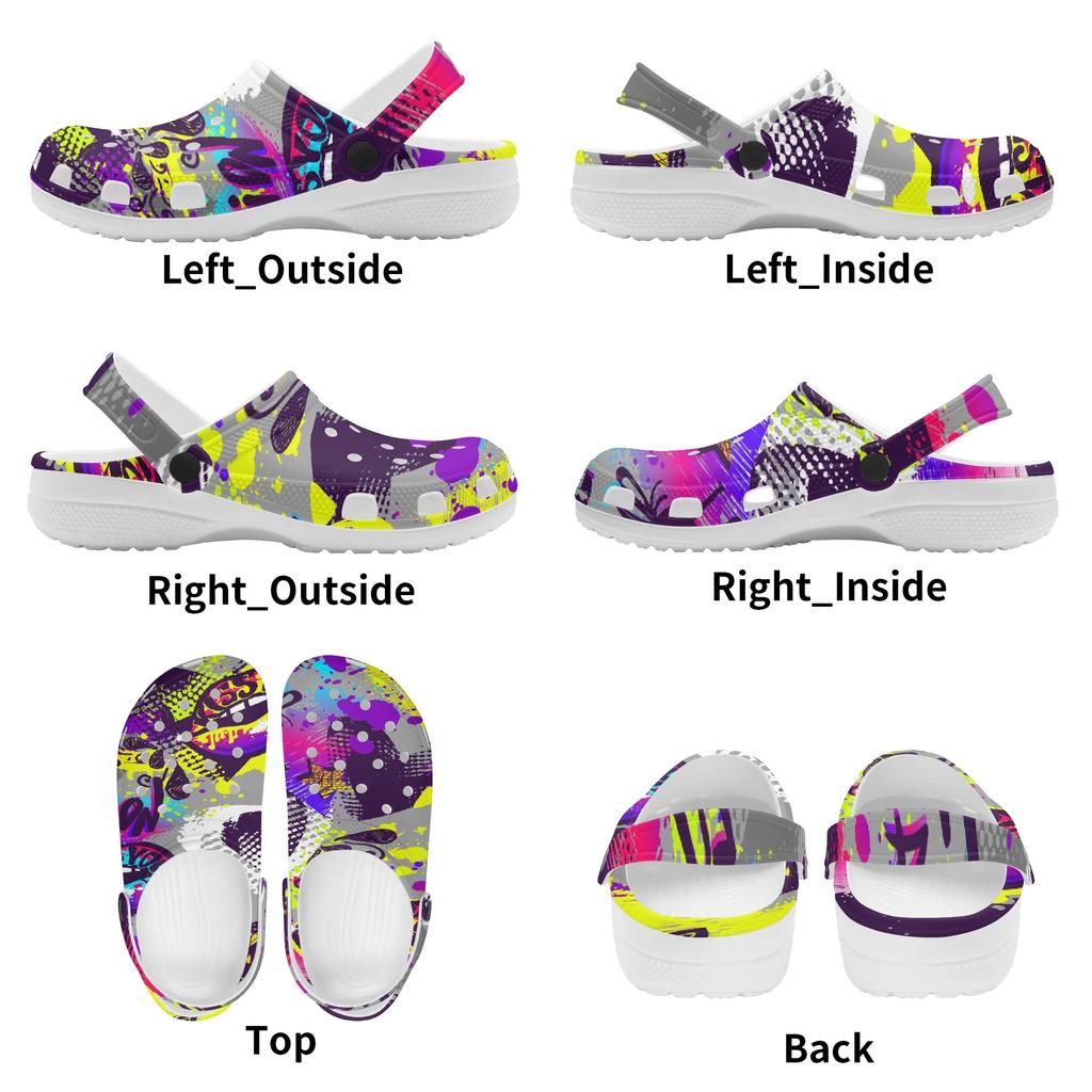 Printed White Garden Clogs Unisex Lightweight EVA Slip On Shoes Breathable Beach Pool Bathroom Home Summer Wear Outdoor Use