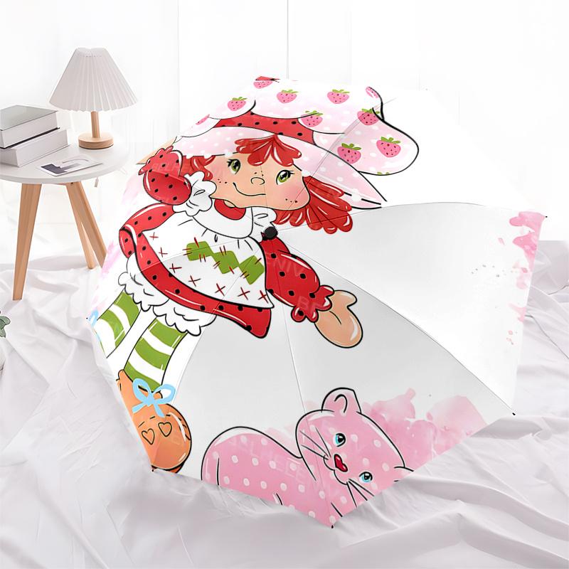 

Strawberry Shortcake Inspired Auto Open Close Umbrella Portable 3 Fold Design with Iron Frame Perfect Gift for Fans,Travelers,and Dail