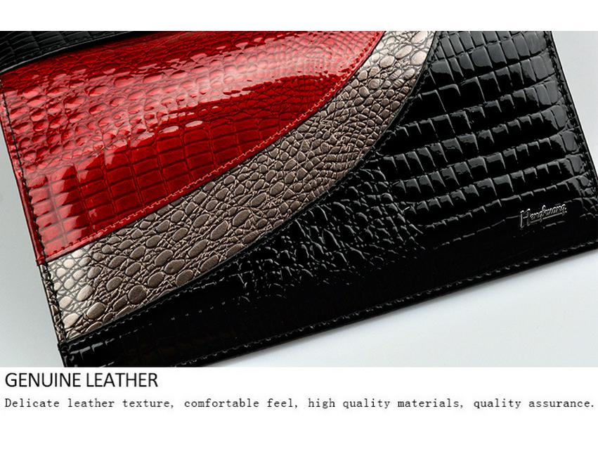 Women's Genuine Crocodile Pattern Patent Leather Wallet with Snap Button and Card Holder