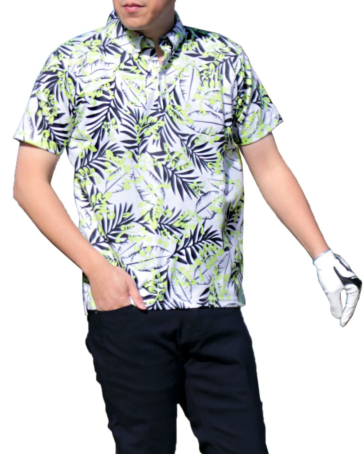 

Golf Polo Shirt for Golf Moisture Quick Short Check Button White M [TopIsm] Men, Wear, Tops, All-over Pattern, Stretch, Wicking, Drying, Sleeve,
