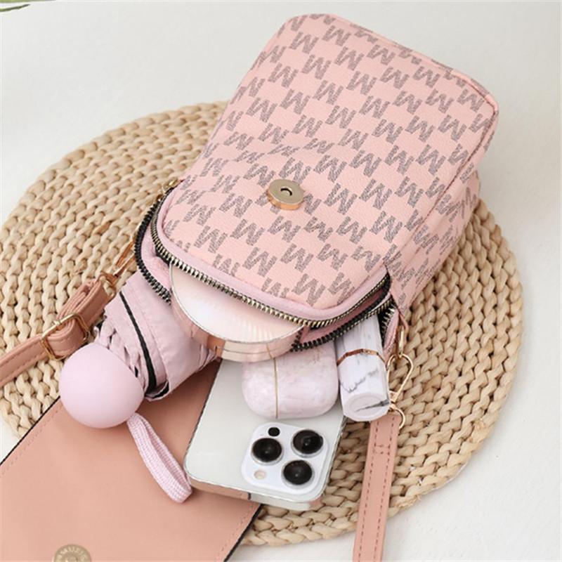 Fashion Monogram M Pattern Mini Crossbody Bag, Gold Hardware Flap Purse with Adjustable Strap, Chic Compact Bucket Bag for Women