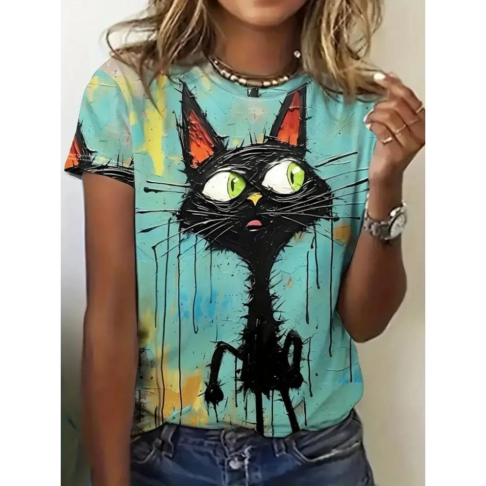 Sheep Dog Cat T-Shirts Animal Pattern 3D Print Women O-Neck Short Sleeves T Shirt Street Y2k Harajuku Tees Tops Female Clothing