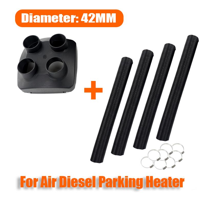 42mm Air Outlet Vent Cover 4x Heater Duct Ducting Pipe Black 8 Clamps Clips For Air Diesel Parking Heater For Car Truck Caravan
