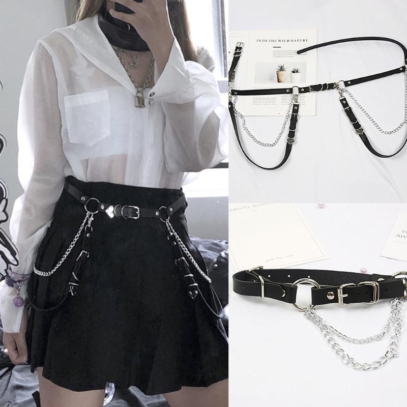 Punk Leather Waist Chain Belt Layered Ring Belly Chains Dance Body Accessories for Women and Girls