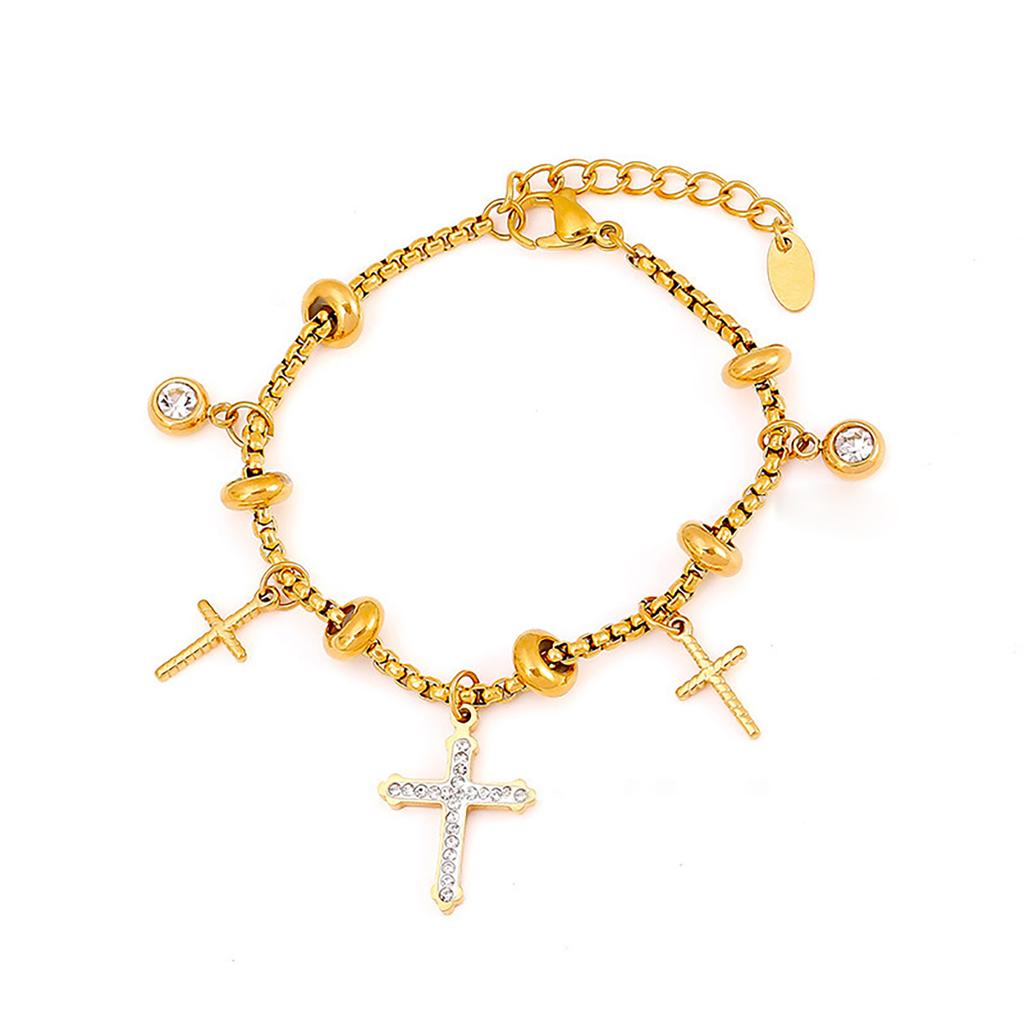 Zartes Kettchen-Armband mit Kreuzen, Schmuck, schickes Strass-Inlay, Anhänger-Armband mit verstellbarer Kette für Damen