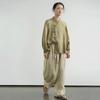 Johnature Women Vintage Bandage Straight Pants Solid Color Summer Elastic Waist Loose Pockets Female Long Trousers