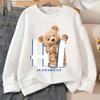 Kids Crewneck Long Sleeve Pullover Sweatshirt, Teddy Bear Holding Hi Sign Graphic Print