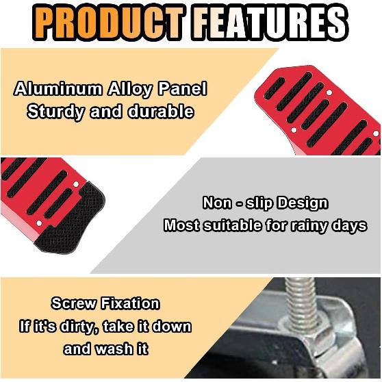2PCS Non-Slip Car Pedal Covers, Automatic Transmission Gas Pedal Brake Pedal Cover, Aluminum Alloy Pedal Pads for Safe Driving, Car Replacement