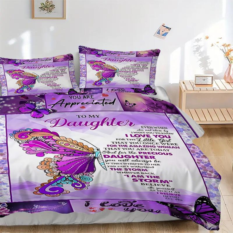 3PCs Daughter Appreciation Quote Design Cover Set, Breathable Fabric, Machine Washable (1 Duvet Cover + 2 Pillowcases) (Without Quilt) yy250911126