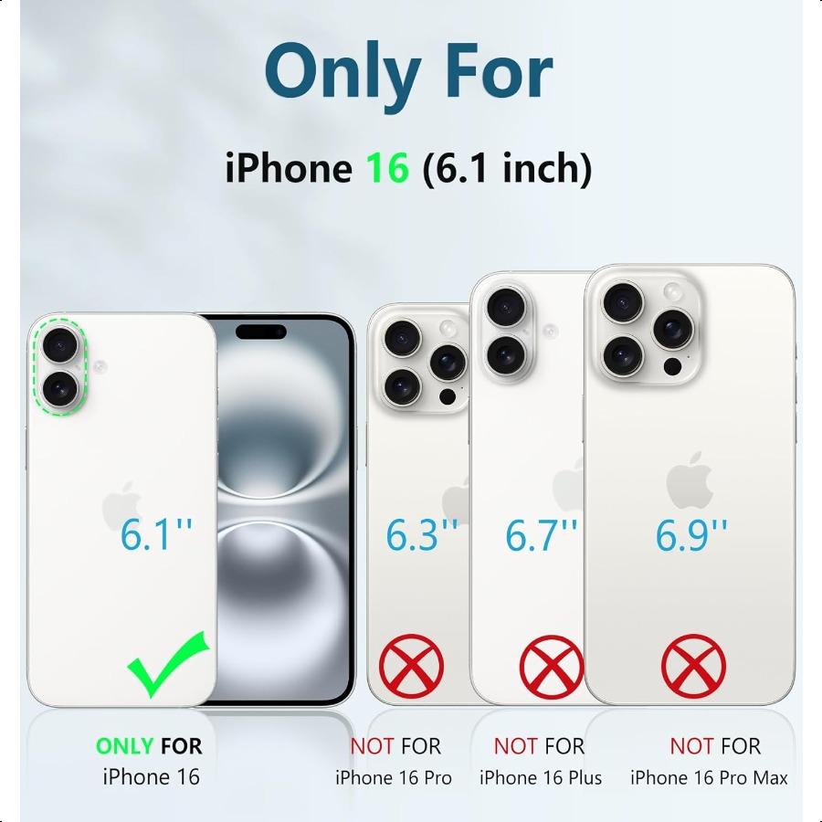 

FNTCASE для чехла для телефона iPhone 16: для чехла iPhone 16 с подставкой Противоударный Защитный чехол военного класса Двухслойный Полный United States