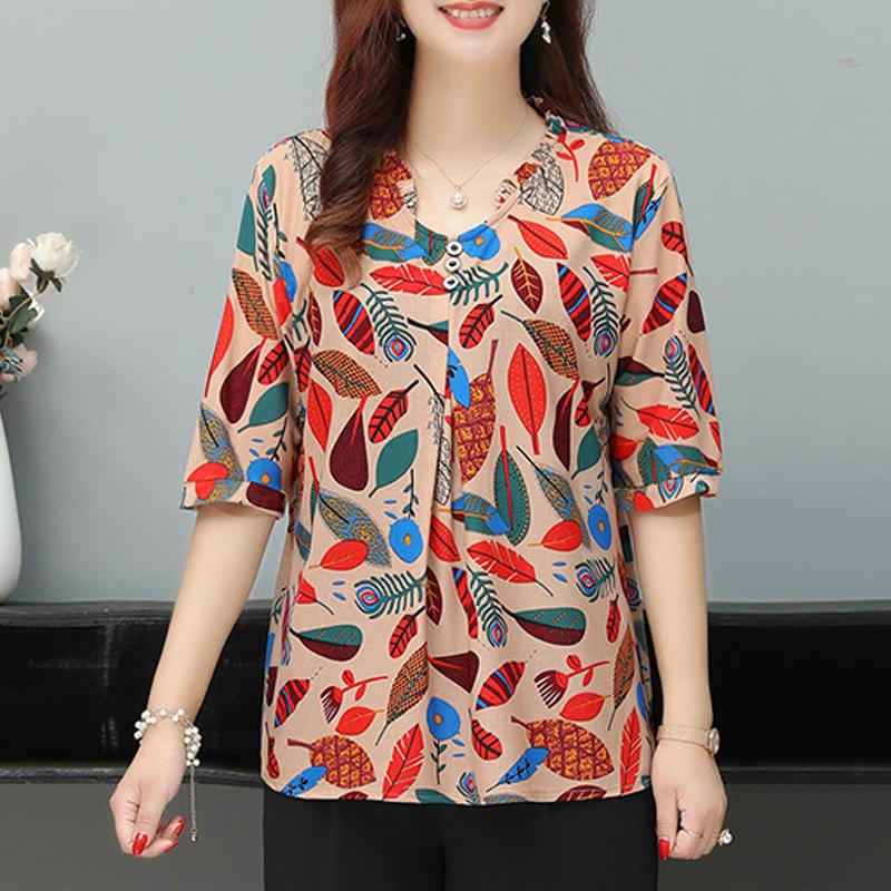 

Літні блузки великих розмірів Жіночі вільні елегантні жіночі сорочки середнього віку Повсякденний літній одяг з піврукавом 6XL