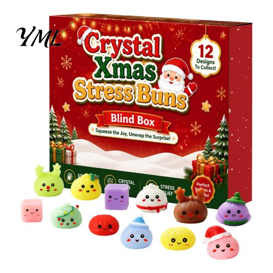 Christmas Surprise Gift Set Advent Calendar with Squeeze Toys, Cute Silicone Dumpling Figures, Countdown Stress Relief Sensory Fidget Toys for
