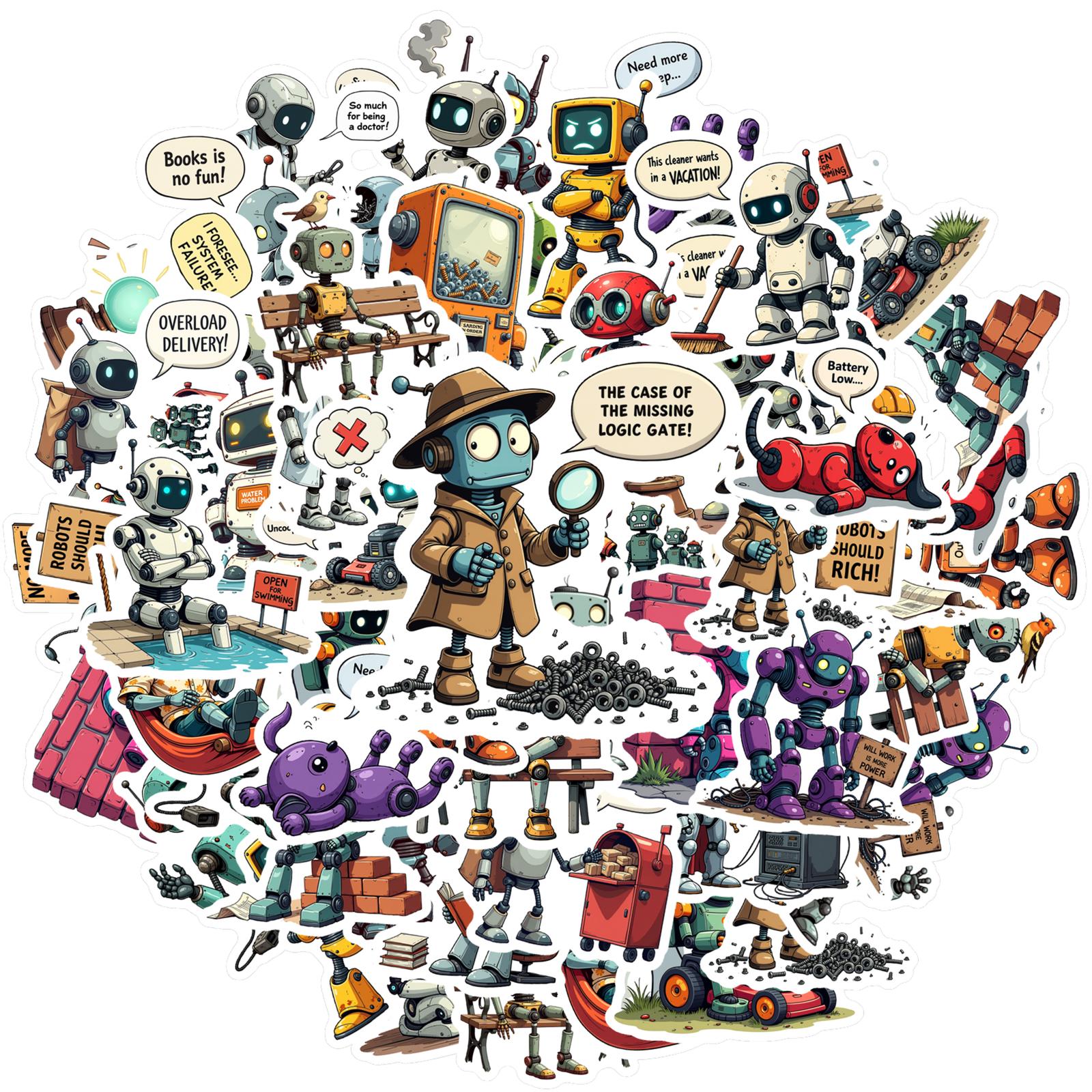 35pcs-50pcs Decals  humorous Teacher Reward Stickers Funny Stickers Robot Stickers for  Fridge Laptop Suitcase