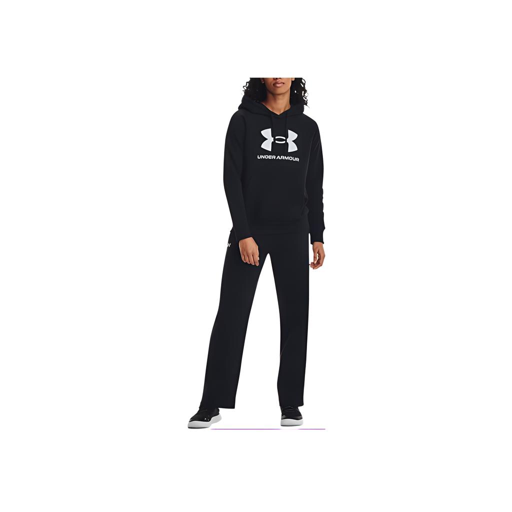 Under Armour UA Rival Letter Print Hooded Fleece Pullover Long Sleeve Sweatshirt Women Sweatshirt Black 1379501-001