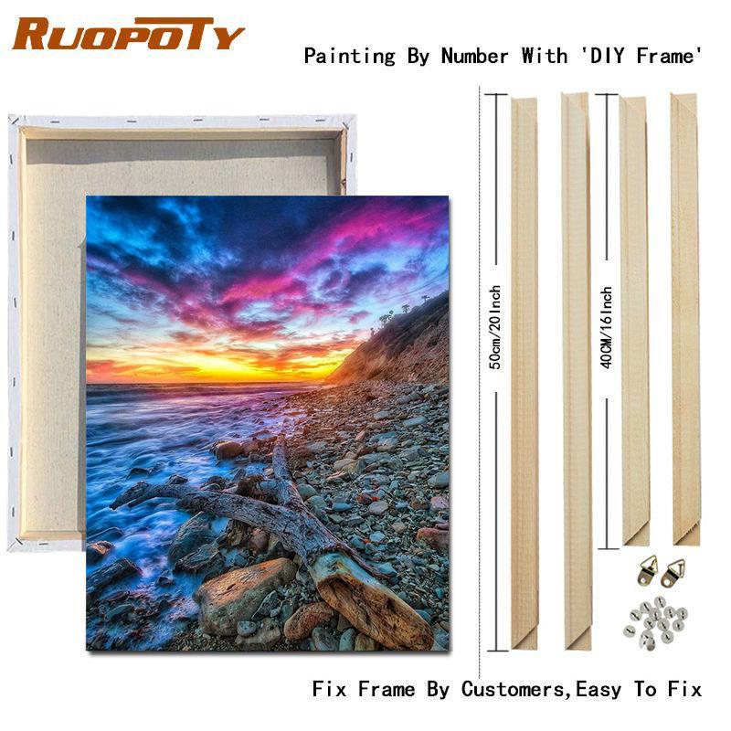 RUOPOTY Painting By Numbers Seaside Landscape Handpainted Unique Gift Pictures By Numbers Tree For Adults Home Decoration