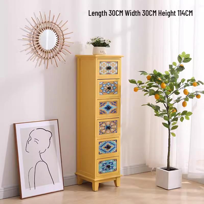 American Solid Wood Narrow Five-Drawer Sideboard and Bedside Cabinet