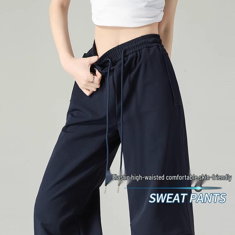 

Женские темно-синие брюки карго с высокой посадкой - Тренд лета 2025, Свободные брюки прямого кроя XL (126-135 lbs) темно-синий