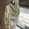Spring And Summer Versatile Fashion Scarf French Bronzing Printing Silk Scarf Cotton And Linen Feel Silk Scarf Travel Sunscreen Shawl Women
