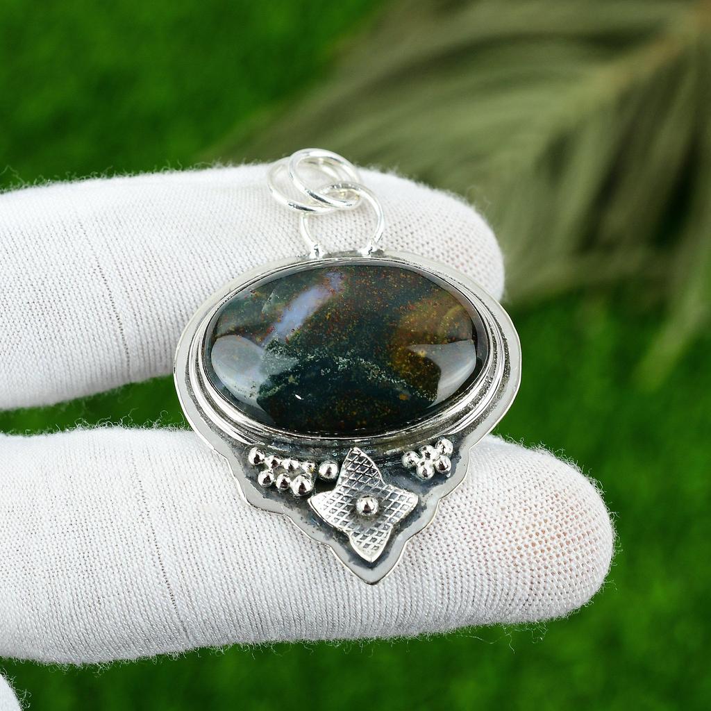Sterling Silver Bloodstone Gemstone Handcrafted Mother Wedding Pendant Jewelry