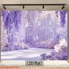 Magical Purple Floral Tapestry, Dreamy Garden with Hanging Wisteria, Butterflies and Soft Sparkles, Romantic Wall Art