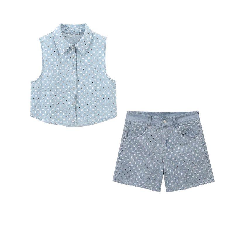 Kaslead New Arrival Women's Clothing Fashion Style Cut Out Embroider Denim Tops Shorts 8445082 6147118