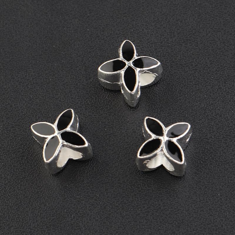 

10Pcs/Lot 9.5×9.5mm Alloy Drop Oil Beads Colorful Four Petal Flower Large Hole Loose Beads For Diy Bracelet Necklace Jewelry чорний