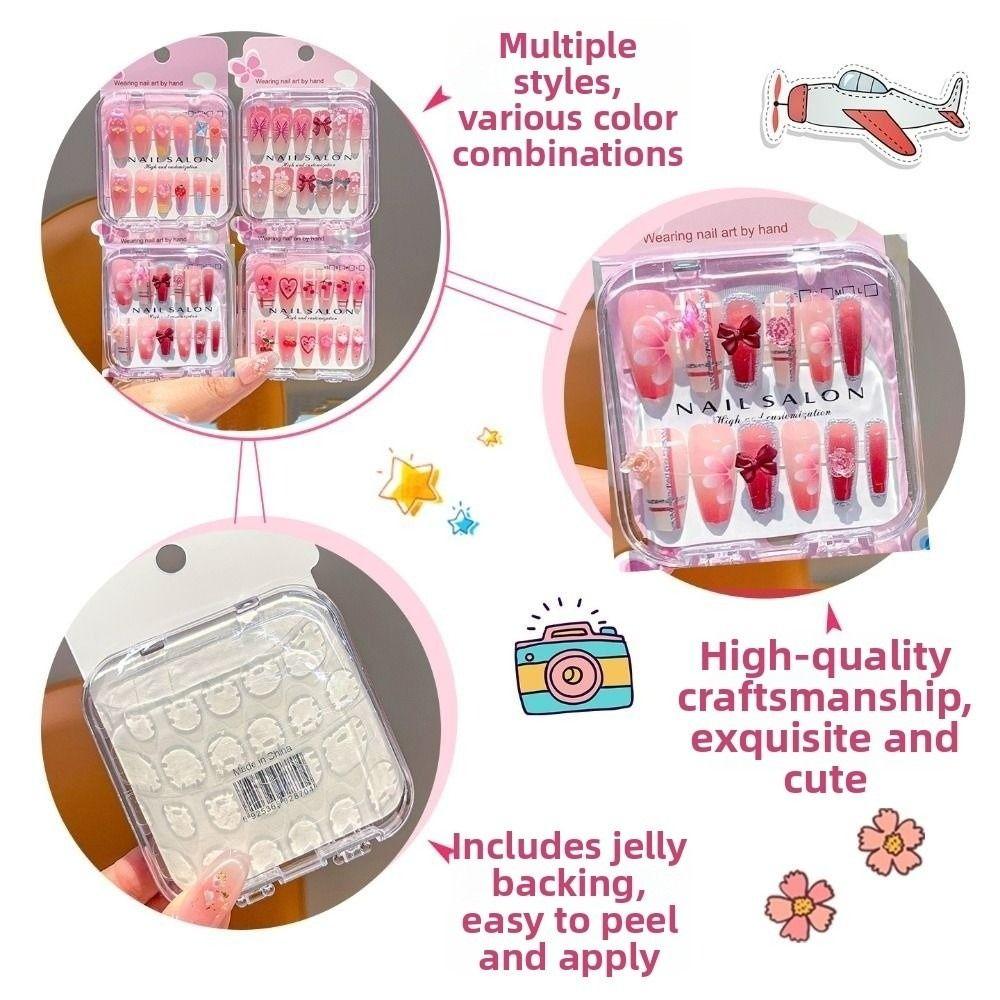 Cute Long Nail Sticker Cartoon Press on Nail New Nail Tips for Girls Students