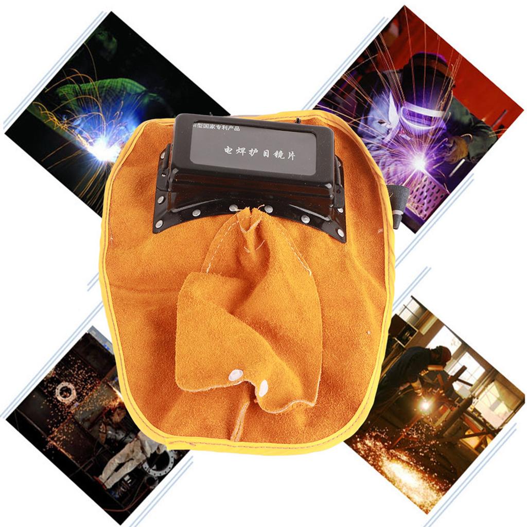 Cowhide Welding Helmet Solar Auto Darkening Dual Lens Anti‑Spatter Heat Insulation Security Head Protection