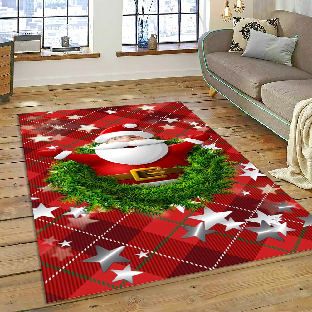 3D Merry Christmas Tree Santa Claus Cartoon Area Rug Large,Carpet for Home Living Room Sofa Doormat Decor,kid Non-slip Floor Mat