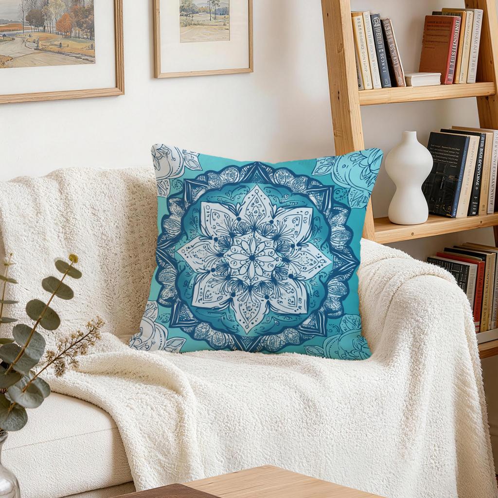 1/4pcs Teal Mandala Cushions Pillowcase Polyester Cushion Cover Throw Pillow Pillowcover Home Car Sofa Decor